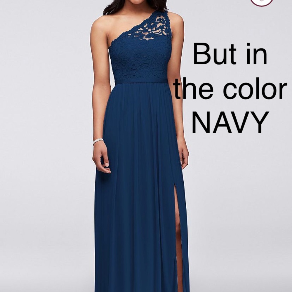 David’s Bridal NAVY One Shoulder Bridesmaid Dress